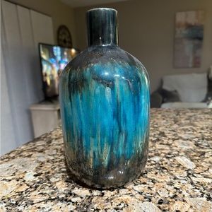 Ceramic Teal Blue Brown Vase Table Decoration